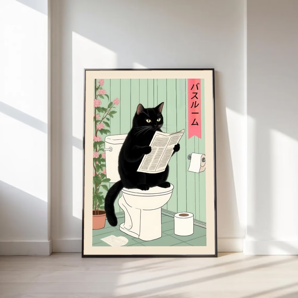 Home Decor Retro - 현대, 복고풍 흥미로운 화장실 고양이 벽