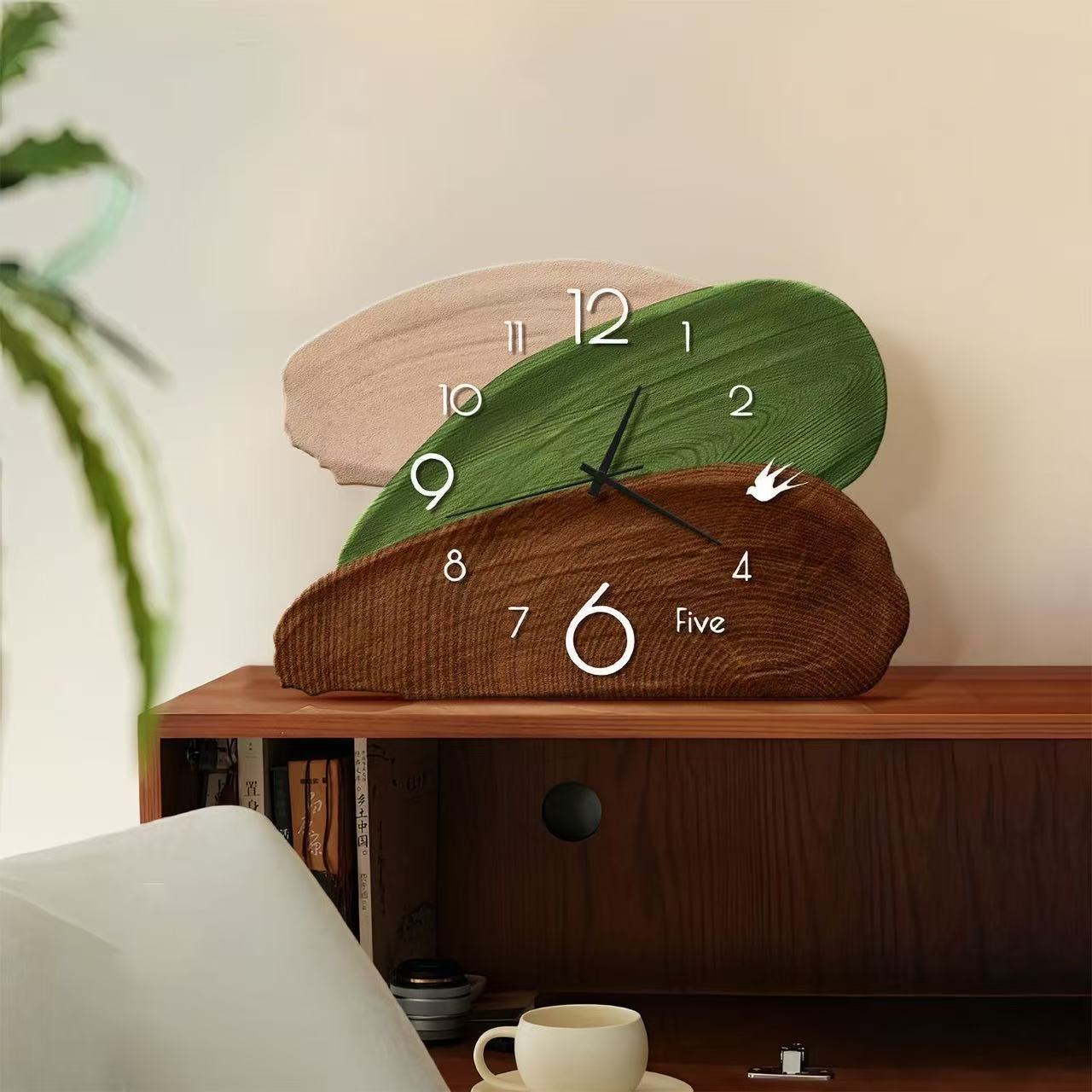 Wall Clock Silent - 레트로 그린 벽걸이&탁상 겸용 시계, 아트