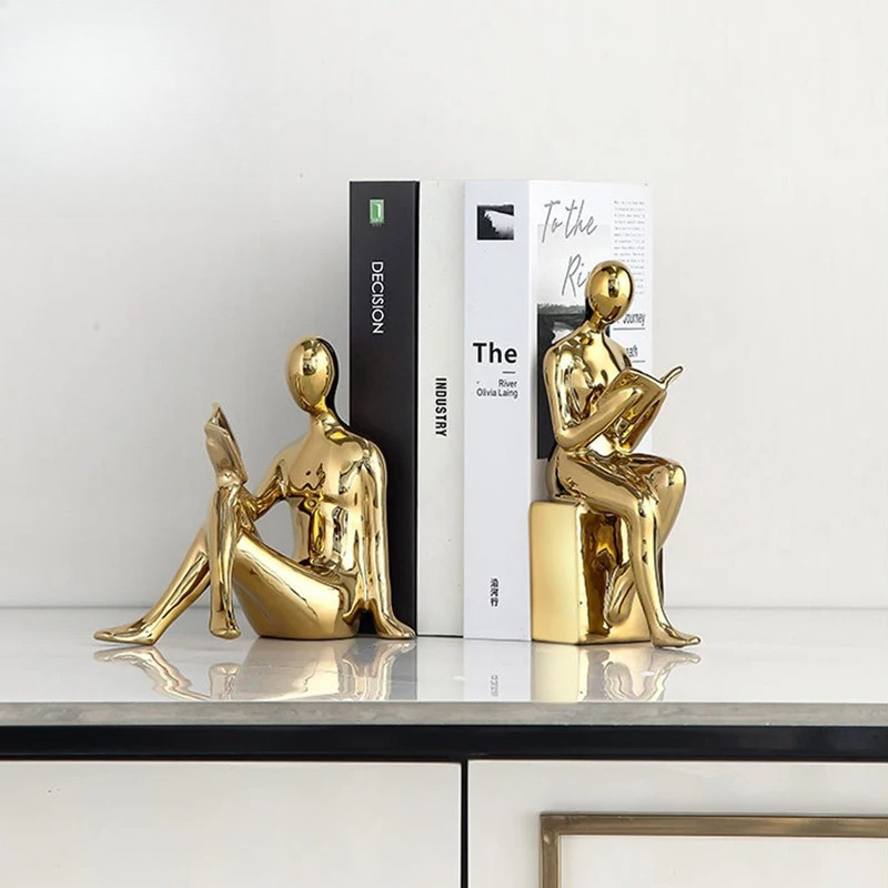 Aesthetic Bookend - 독자 캐릭터 세라믹 조각상 2개 도서관