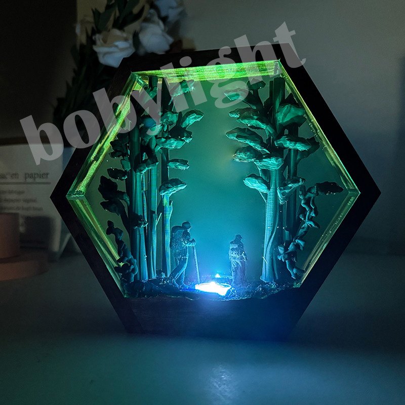 Home Decor Resin - 하이커 피규어 테이블 레진 램프 열대우림