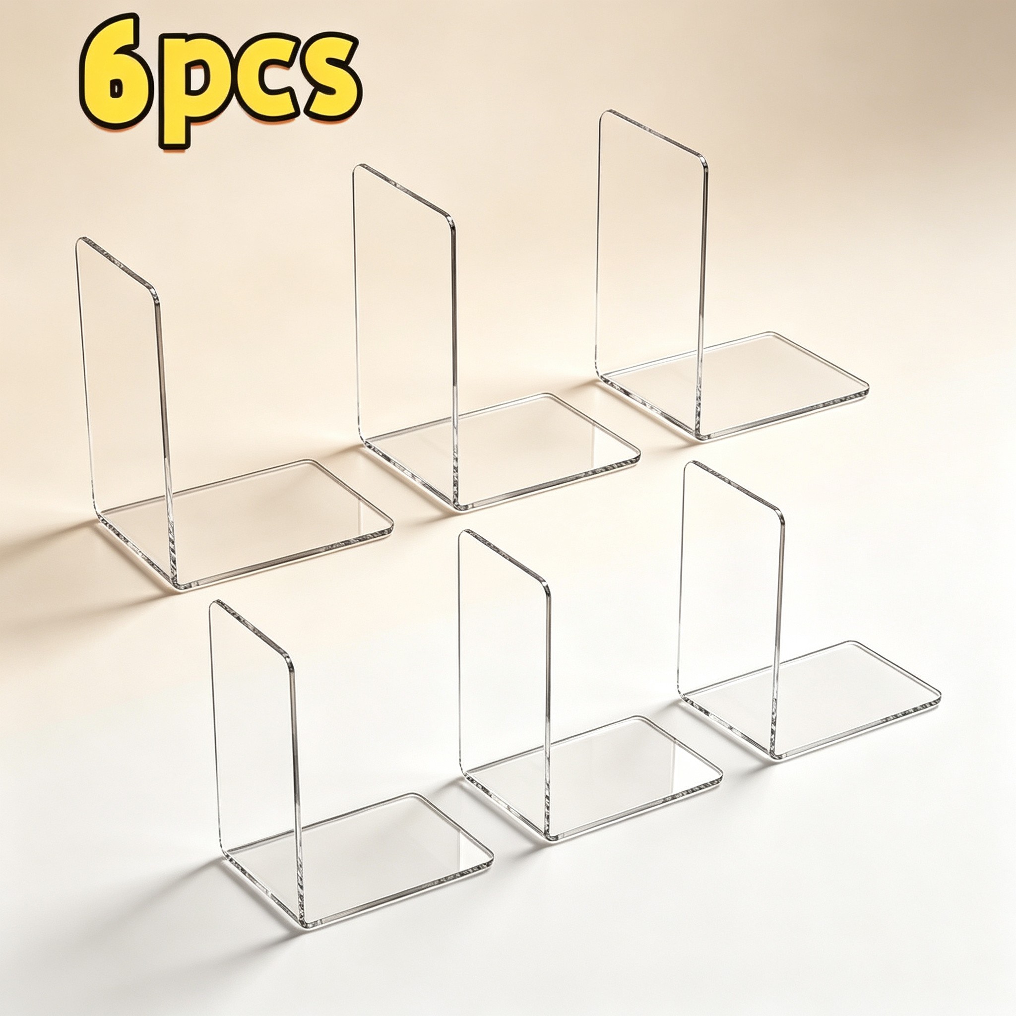 Aesthetic Bookend - 6개 투명 아크릴 책 진열대 데스크탑