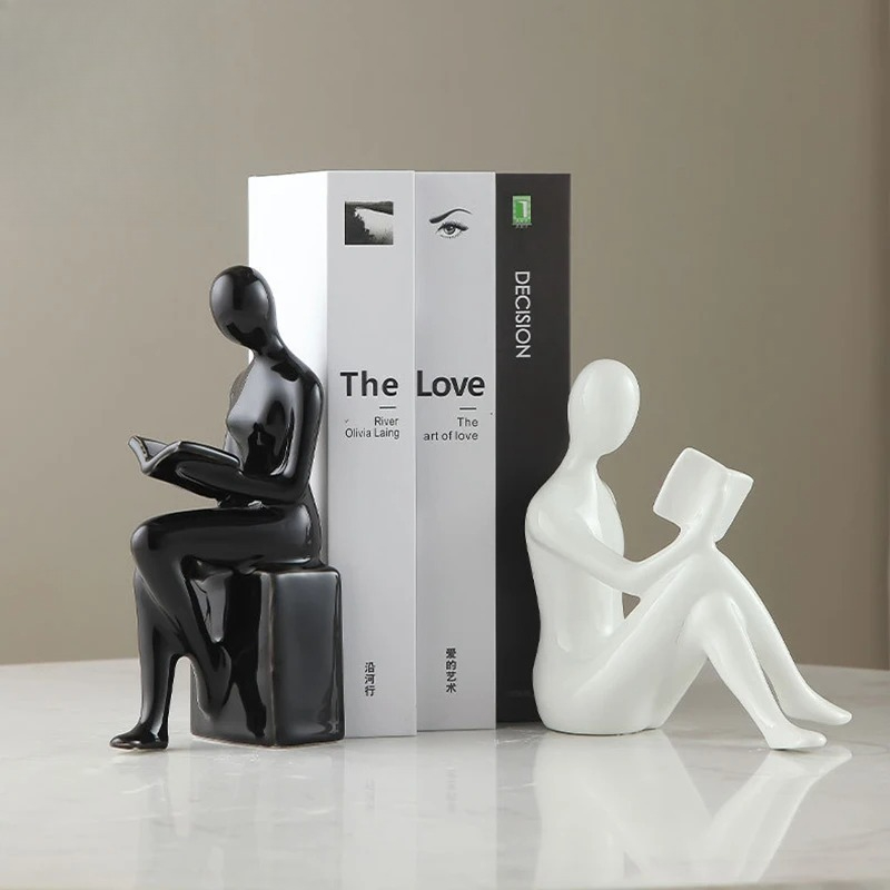 독자 캐릭터 세라믹 조각상 2개 도서관 책꽂이 북엔드  - Aesthetic Bookend 리뷰 및 가격