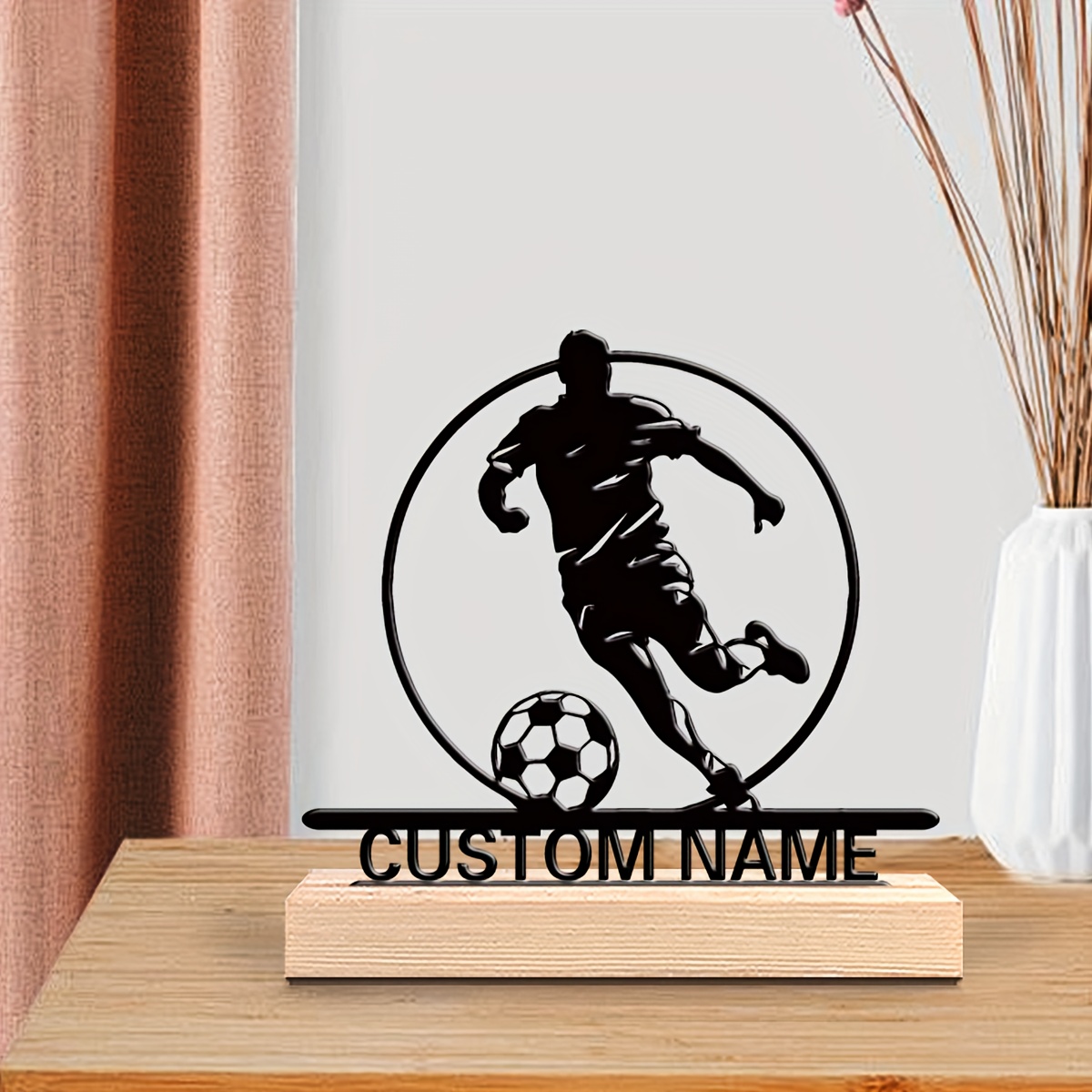 맞춤형 축구 선수 금속 조각상 (이름 포함), 나무 받 - Home Decor Design 리뷰 및 가격