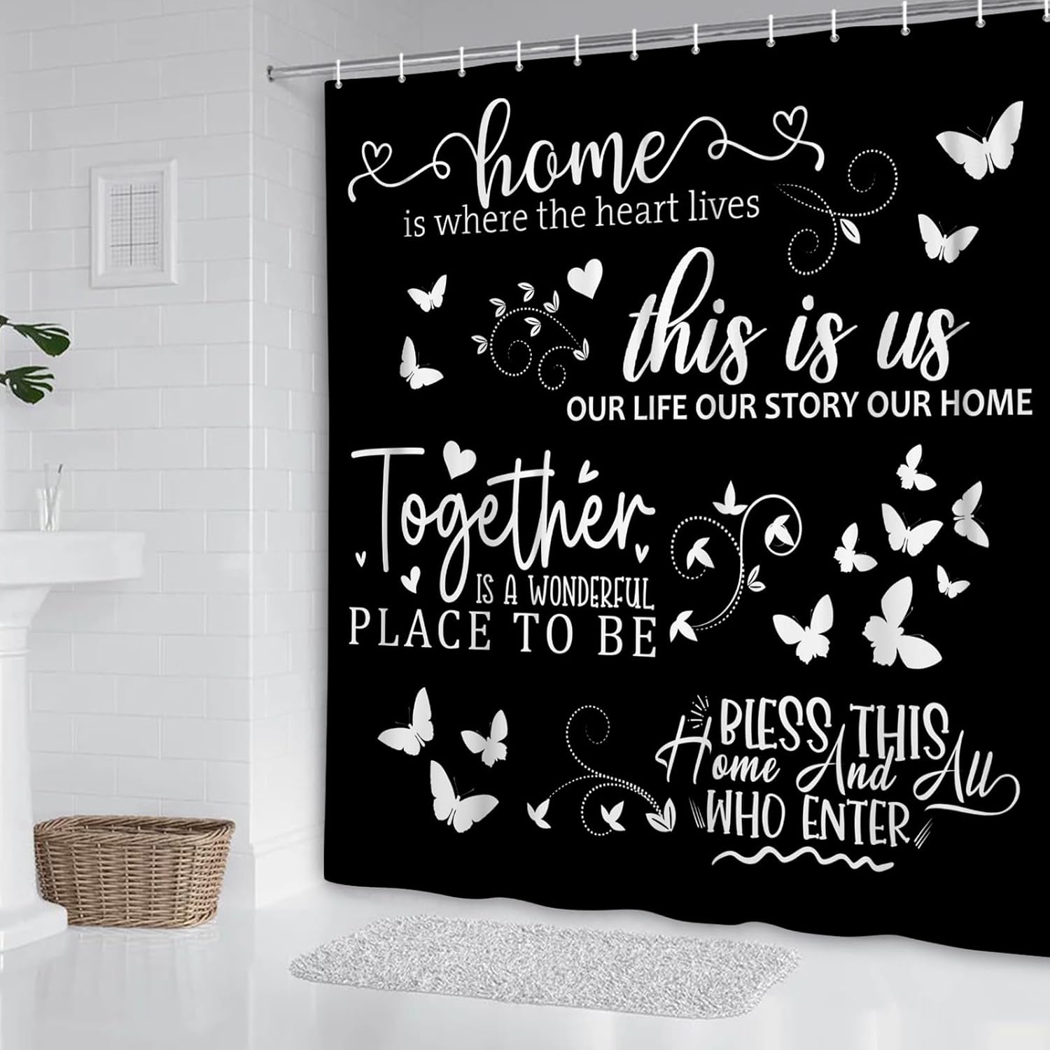 보헤미안 팜하우스 스크립트 문구 블랙 샤워 커튼 방수  - Home Decor Quotes Ideas 리뷰 및 가격